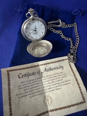 Vintage The American Historic Society Silver Pocket Watch with COA - Rare find